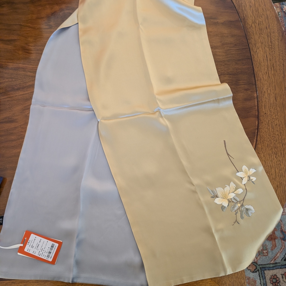 Elegant Pure Mulberry Silk Floral Embroidered Scarf by Wensli of China
